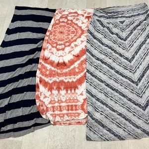 Lot of 3 Maxi Skirts Sz L Blue Orange Tie Dye Stripes Stretch Sequin Hearts